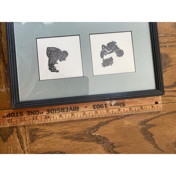 Vintage Black Silhouette Art Prints Of Children Playing In Black Frame - Picture 4 of 5